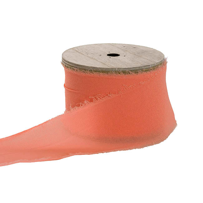 Ribbon Chiffon Frayed Edge Wood Spool Coral Reef (48mmx20m)