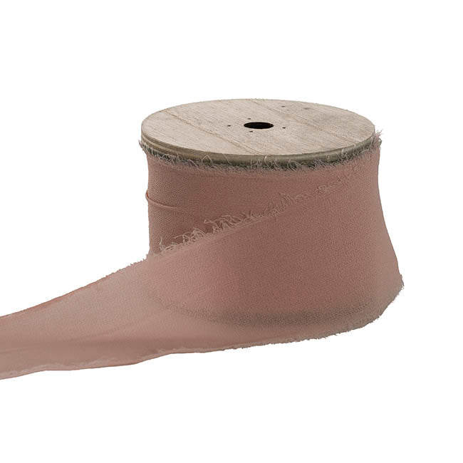 Ribbon Chiffon Frayed Edge Wood Spool Mocha Musk (48mmx20m)