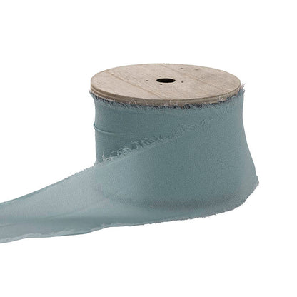 Ribbon Chiffon Frayed Edge Wood Spool Moody Blue (48mmx20m)