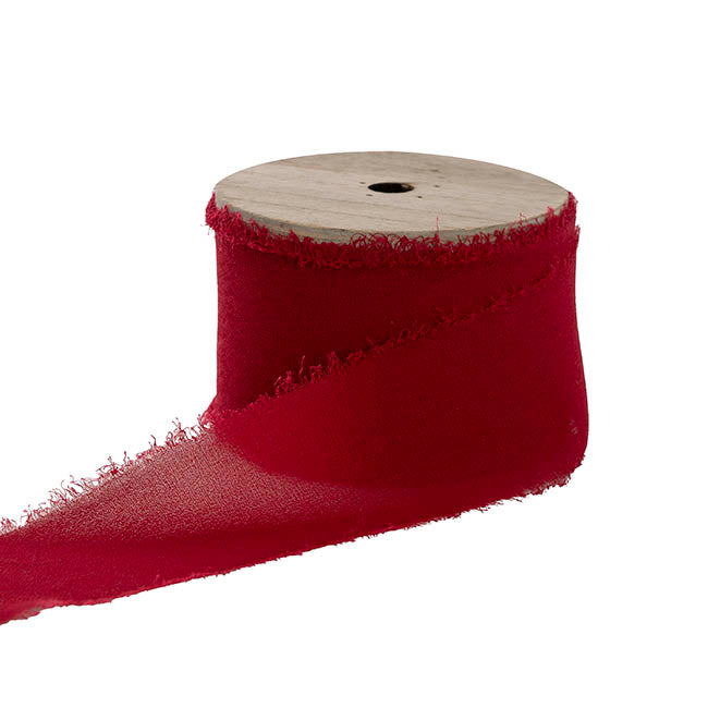 Ribbon Chiffon Frayed Edge Wood Spool Red Rust (48mmx20m)