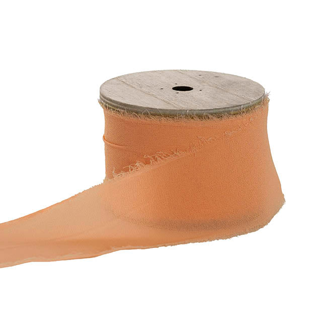 Ribbon Chiffon Fray Edge Wood Spool Peach Apricot (48mmx20m)
