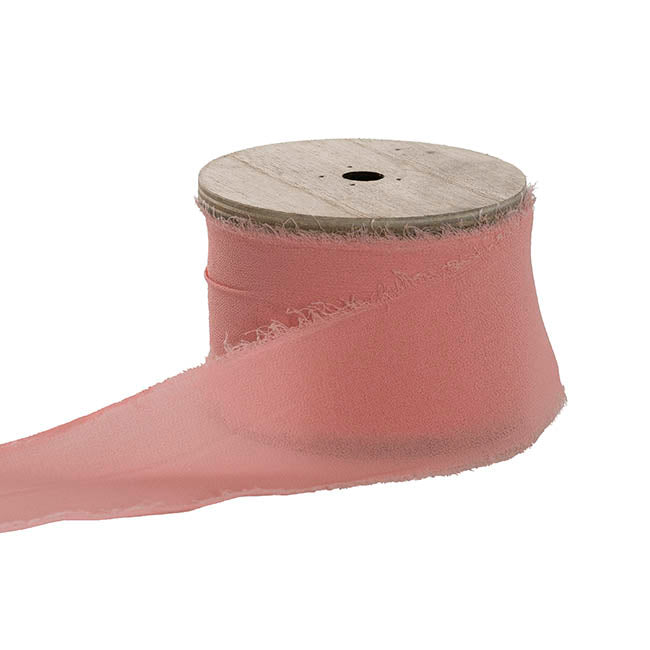 Ribbon Chiffon Frayed Edge Wood Spool Aged Rose (48mmx20m)