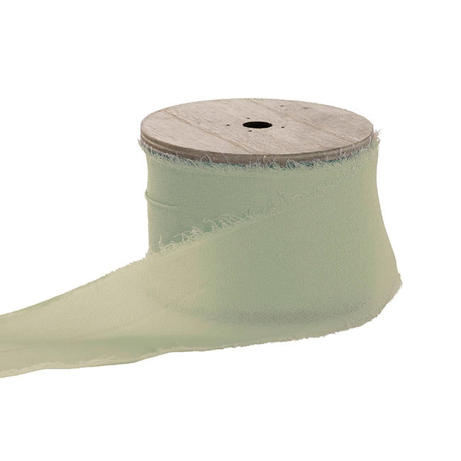 Ribbon Chiffon Frayed Edge Wood Spool Sage Green (48mmx20m)