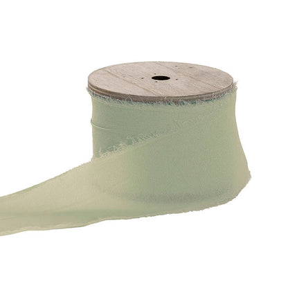 Ribbon Chiffon Frayed Edge Wood Spool Sage Green (48mmx20m)