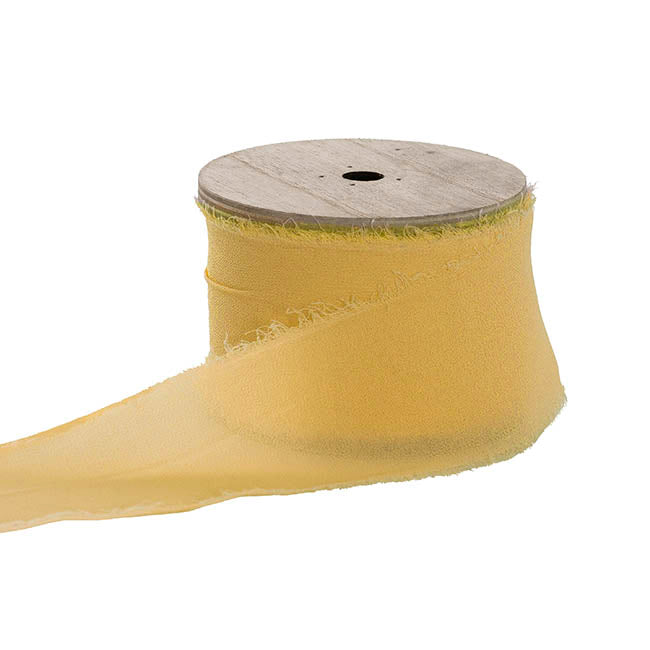 Ribbon Chiffon Frayed Edge Wood Spool Buttercream (48mmx20m)