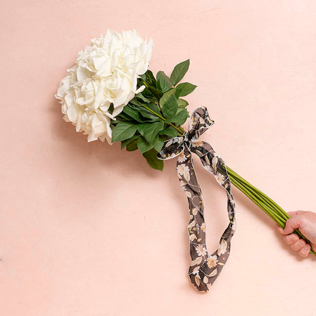 Ribbon Chiffon Fabulous Florals Sewn Edge Black (50mmx10m)