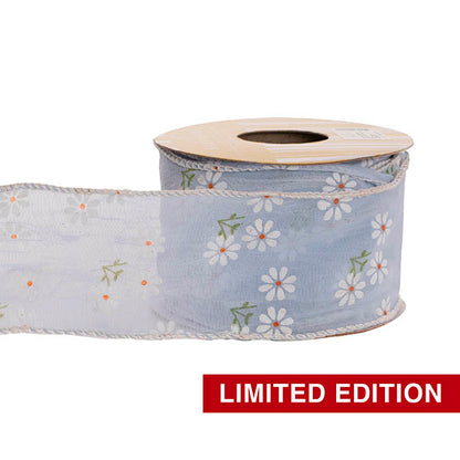 Ribbon Sheer Daisy Delight Wire Edge Bluebird (60mmx10m)