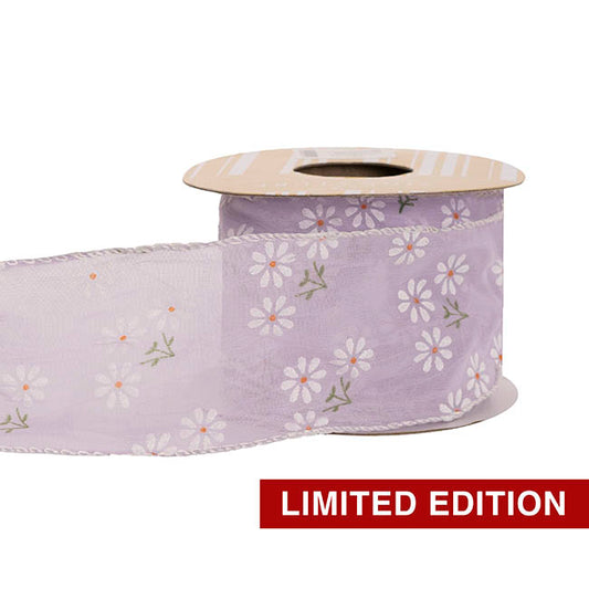 Ribbon Sheer Daisy Delight Wire Edge Lavender (60mmx10m)