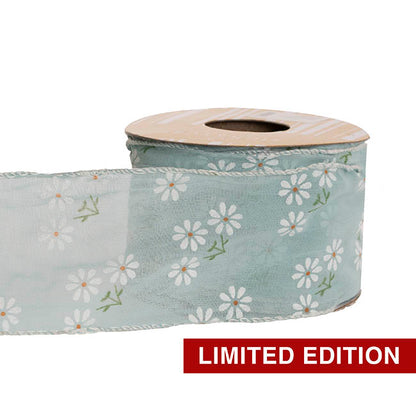Ribbon Sheer Daisy Delight Wire Edge Ocean (60mmx10m)