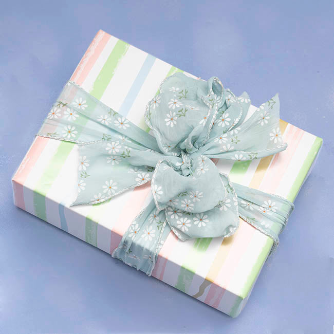 Ribbon Sheer Daisy Delight Wire Edge Ocean (60mmx10m)