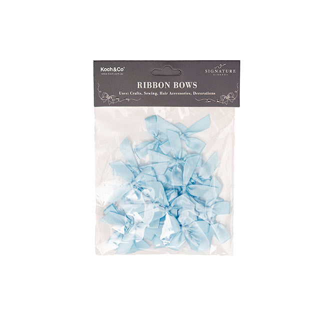 Pre-Made Ribbon Bow 10mm Satin Baby Blue Pack 24 (3.5cm)