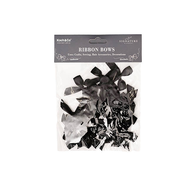 Pre-Made Ribbon Bow 10mm Satin Black Pack 24 (3.5cm)