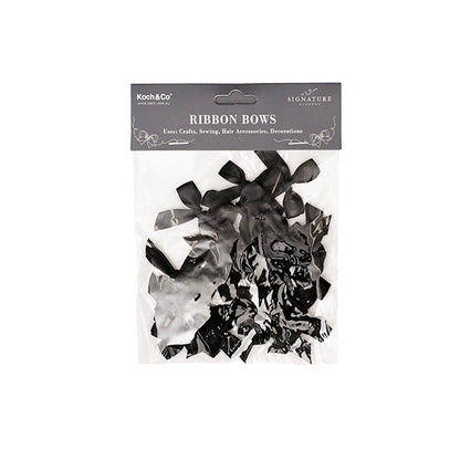 Pre-Made Ribbon Bow 10mm Satin Black Pack 24 (3.5cm)