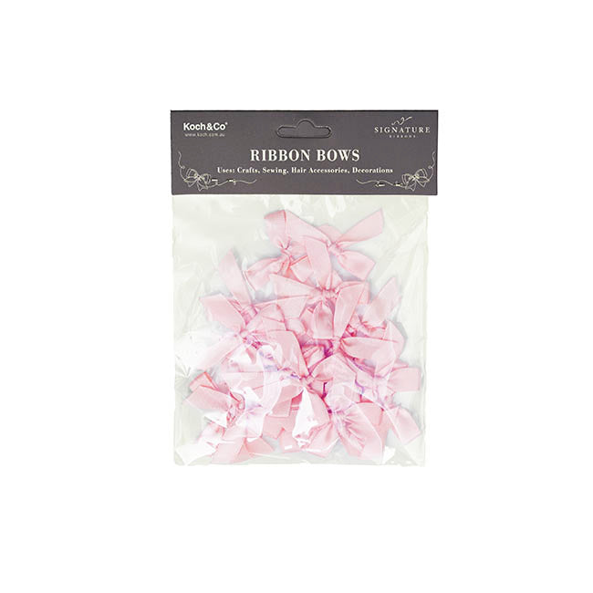 Pre-Made Ribbon Bow 10mm Satin Baby Pink Pack 24 (3.5cm)