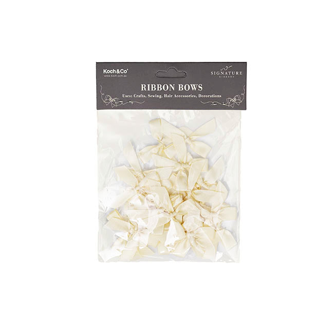 Pre-Made Ribbon Bow 10mm Satin Ivory Pack 24 (3.5cm)