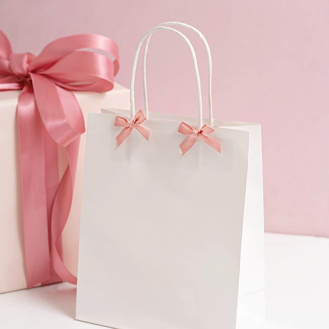 Pre-Made Ribbon Bow 10mm Satin Dust Pink Pack 24 (3.5cm)