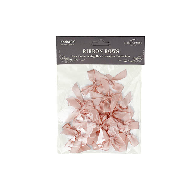 Pre-Made Ribbon Bow 10mm Satin Dust Pink Pack 24 (3.5cm)