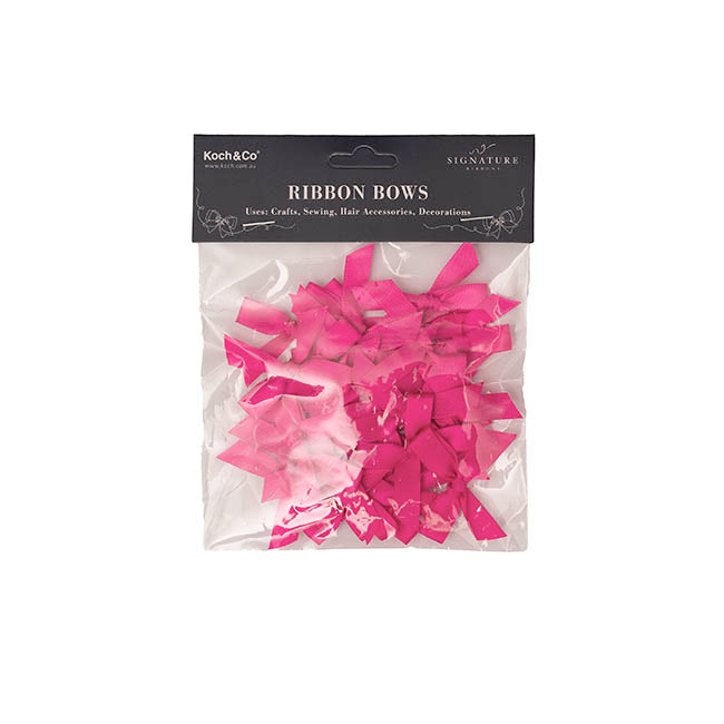 Pre-Made Ribbon Bow 10mm Satin Hot Pink Pack 24 (3.5cm)