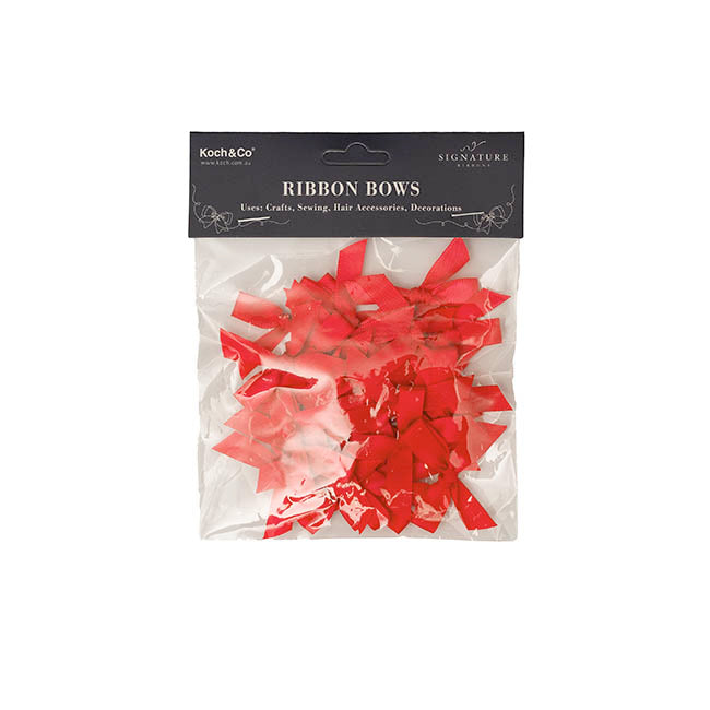 Pre-Made Ribbon Bow 10mm Satin Red Pack 24 (3.5cm)