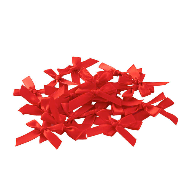 Pre-Made Ribbon Bow 10mm Satin Red Pack 24 (3.5cm)