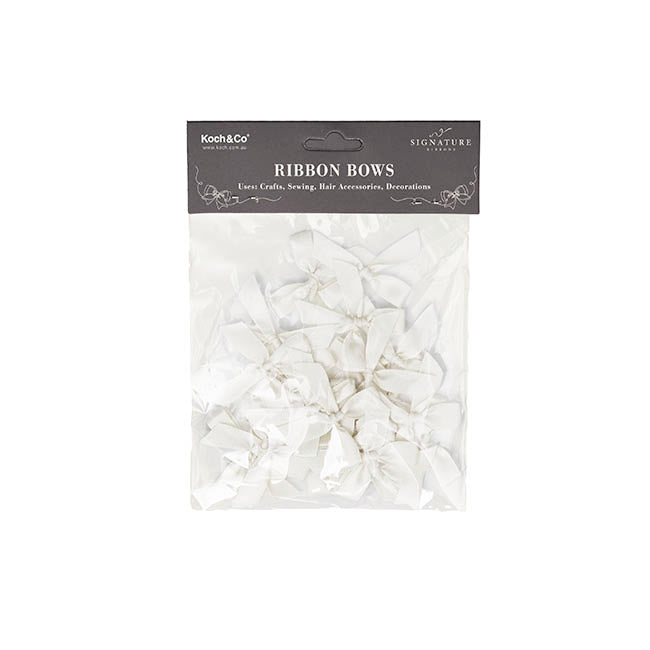 Pre-Made Ribbon Bow 10mm Satin White Pack 24 (3.5cm)