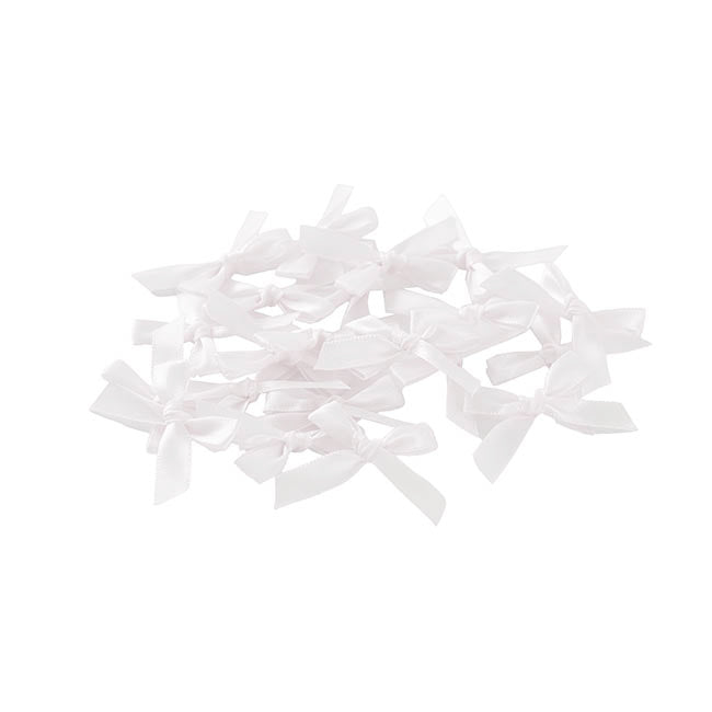 Pre-Made Ribbon Bow 10mm Satin White Pack 24 (3.5cm)