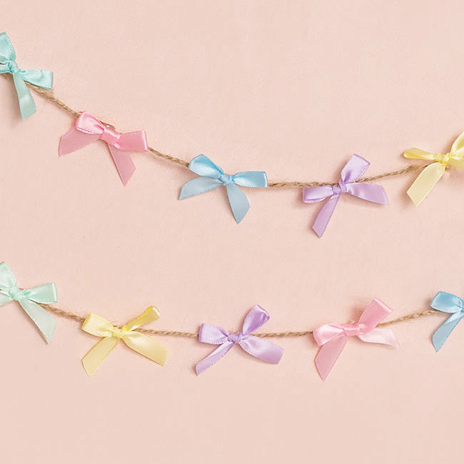 Pre-Made Ribbon Bow 10mm Satin Pastels Mix Pack 48 (3.5Lcm)