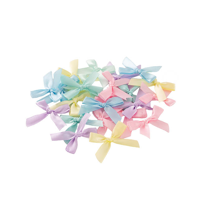 Pre-Made Ribbon Bow 10mm Satin Pastels Mix Pack 48 (3.5Lcm)