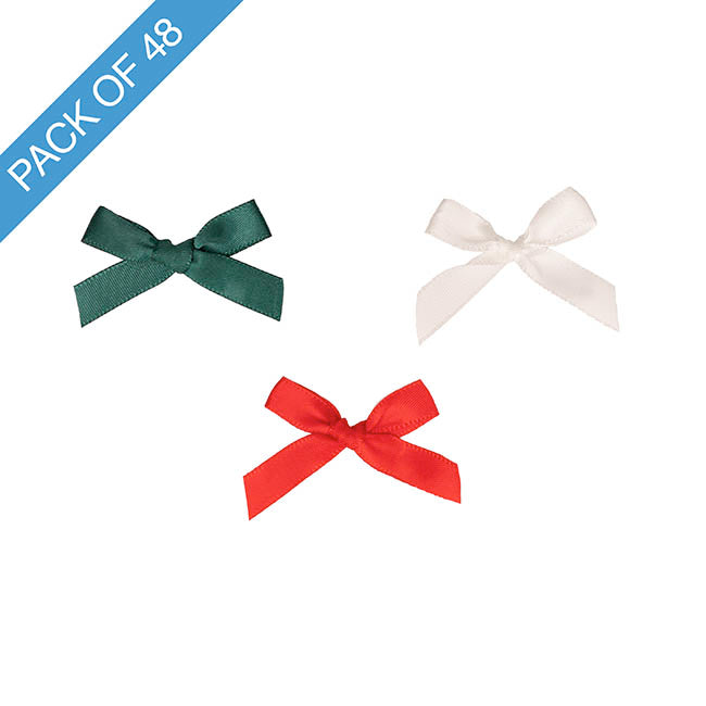 Pre-Made Ribbon Bow 10mm Satin Xmas Mix Pack 48 (3.5Lcm)