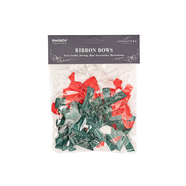 Pre-Made Ribbon Bow 10mm Satin Xmas Mix Pack 48 (3.5Lcm)