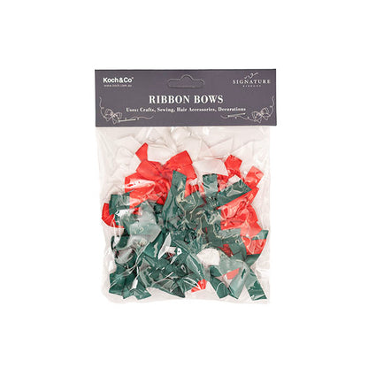 Pre-Made Ribbon Bow 10mm Satin Xmas Mix Pack 48 (3.5Lcm)
