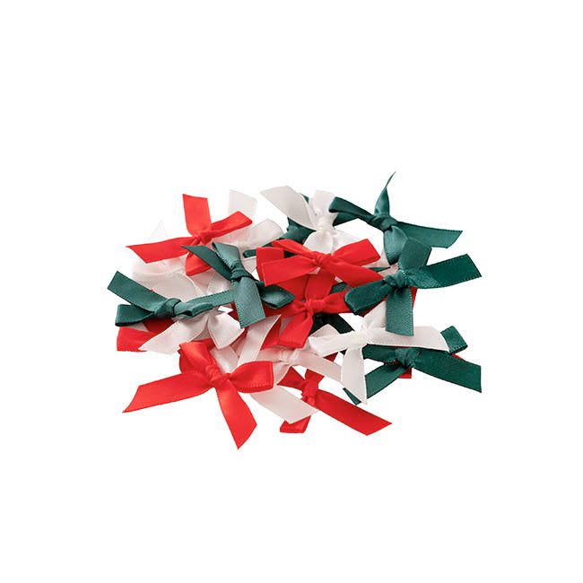 Pre-Made Ribbon Bow 10mm Satin Xmas Mix Pack 48 (3.5Lcm)