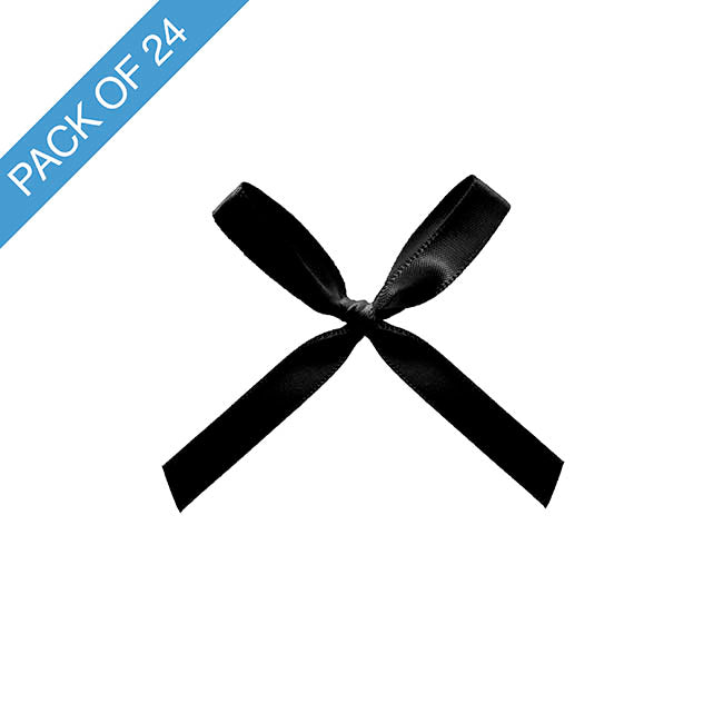 Pre-Made Ribbon Bow Double Face Satin Black Pk24(10mmx6.5cm)