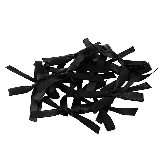 Pre-Made Ribbon Bow Double Face Satin Black Pk24(10mmx6.5cm)