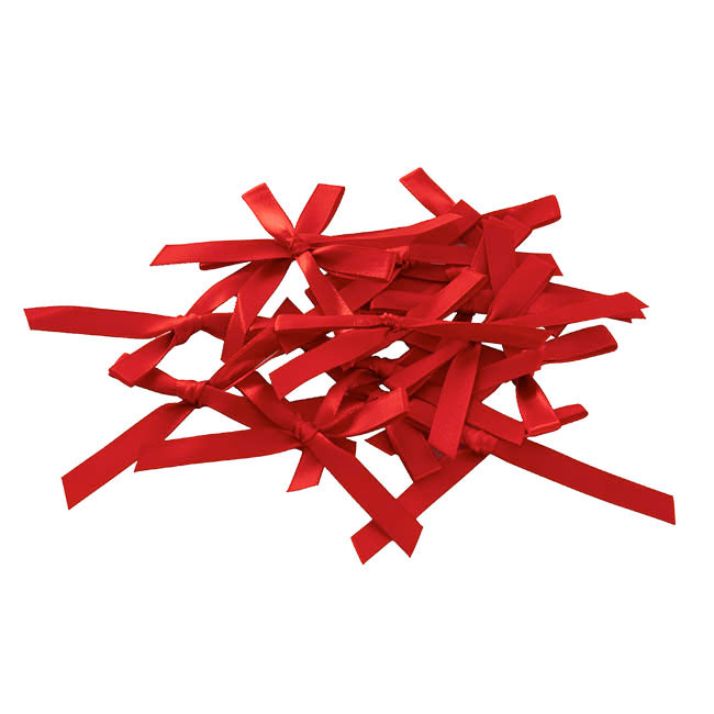 Pre-Made Ribbon Bow Double Face Satin Red Pk24 (10mmx6.5cm)