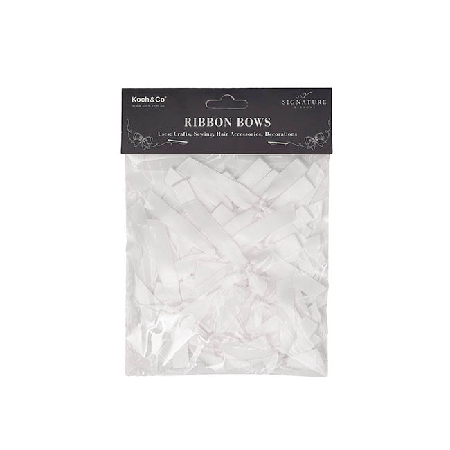 Pre-Made Ribbon Bow Double Face Satin White Pk24(10mmx6.5cm)