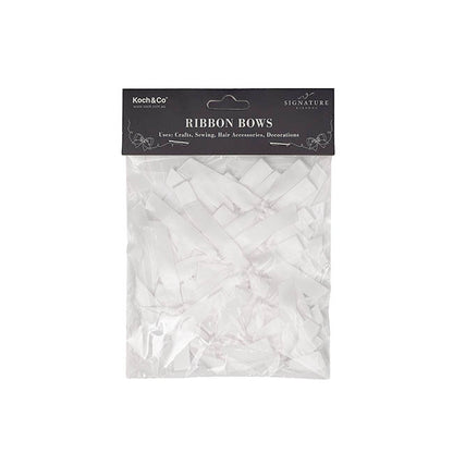 Pre-Made Ribbon Bow Double Face Satin White Pk24(10mmx6.5cm)