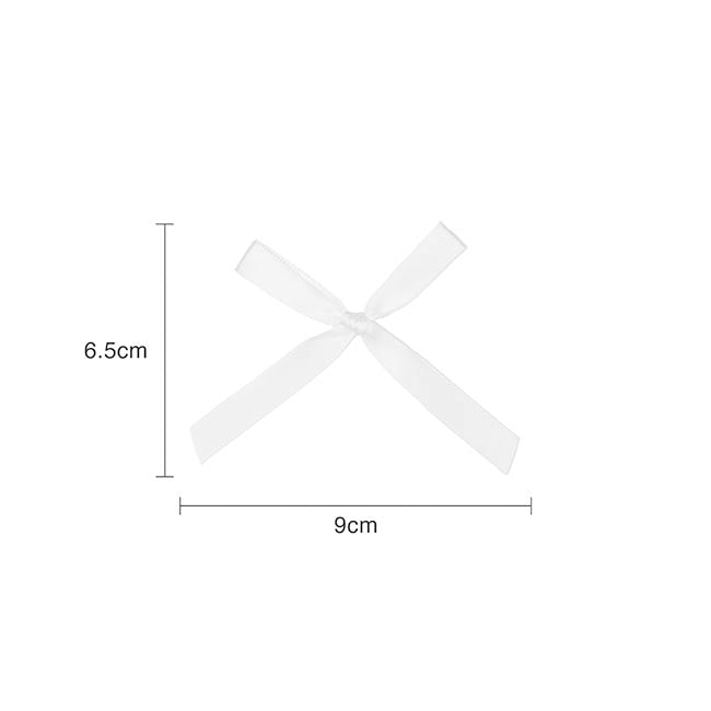 Pre-Made Ribbon Bow Double Face Satin White Pk24(10mmx6.5cm)