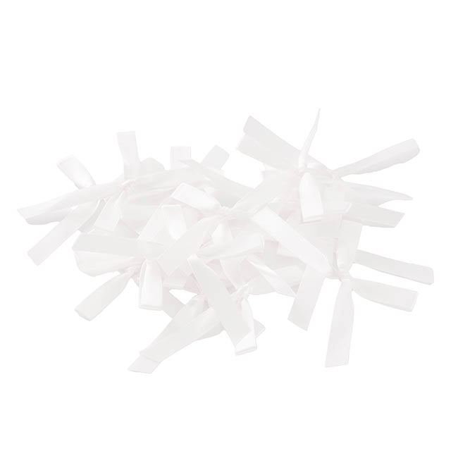 Pre-Made Ribbon Bow Double Face Satin White Pk24(10mmx6.5cm)