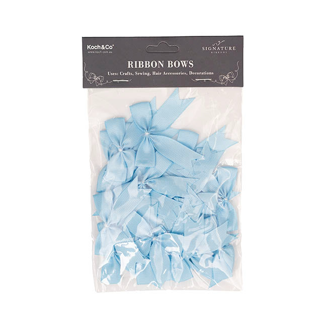 Pre-Made Ribbon Bow Grosgrain Baby Blue Pack 24 (15mmx5cm)