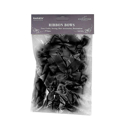 Pre-Made Ribbon Bow Grosgrain Black Pack 24 (15mmx5cm)
