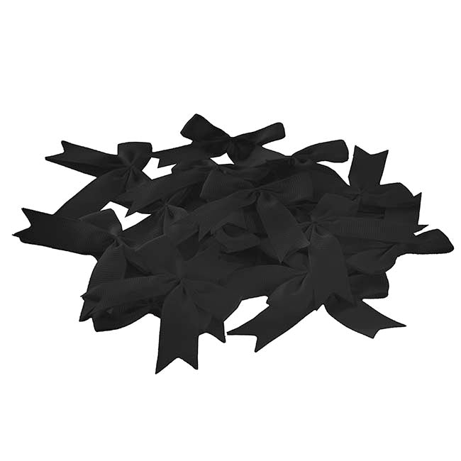 Pre-Made Ribbon Bow Grosgrain Black Pack 24 (15mmx5cm)