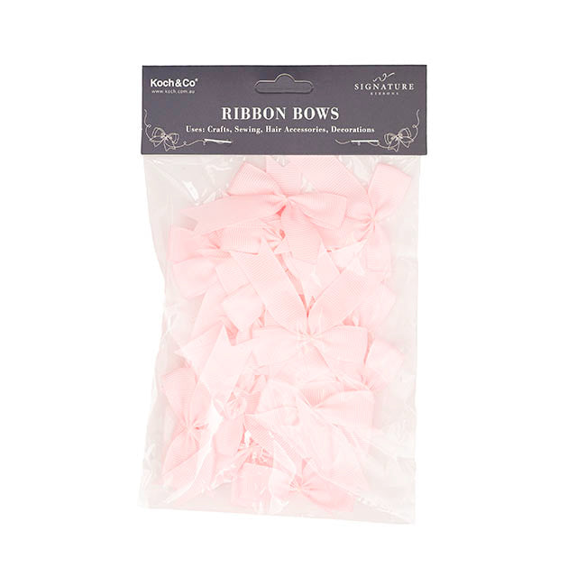 Pre-Made Ribbon Bow Grosgrain Baby Pink Pack 24 (15mmx5cm)