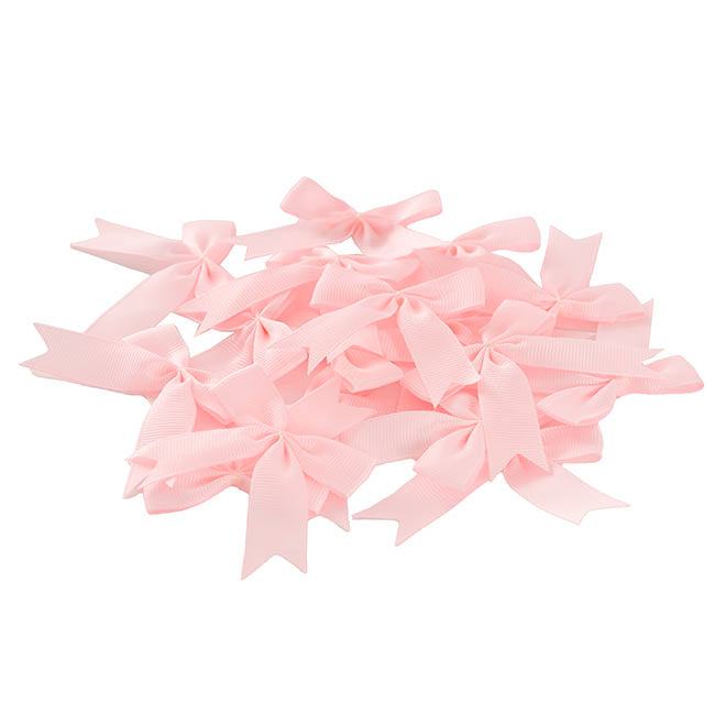 Pre-Made Ribbon Bow Grosgrain Baby Pink Pack 24 (15mmx5cm)