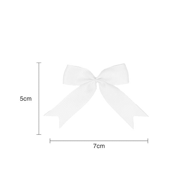 Pre-Made Ribbon Bow Grosgrain White Pack 24 (15mmx5cm)