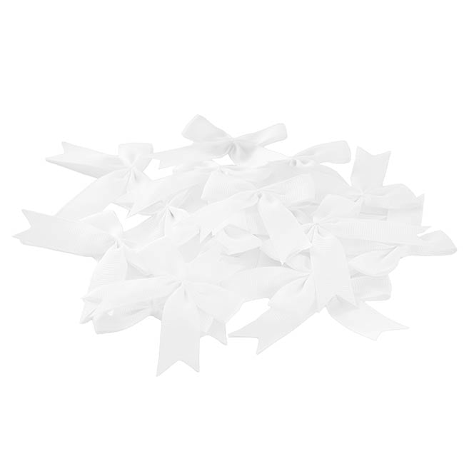 Pre-Made Ribbon Bow Grosgrain White Pack 24 (15mmx5cm)