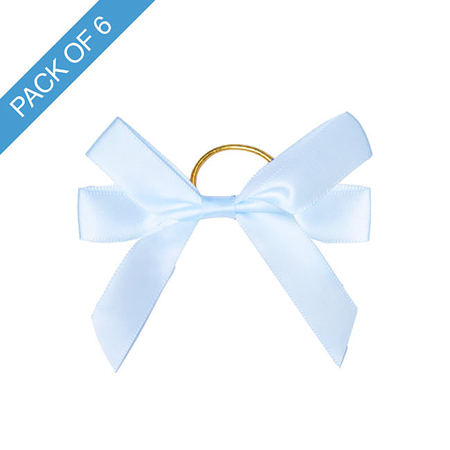 Pre-Made Bow Satin 15mm & Elastic Loop Pk6 Baby Blue(10*8cm)