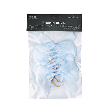 Pre-Made Bow Satin 15mm & Elastic Loop Pk6 Baby Blue(10*8cm)
