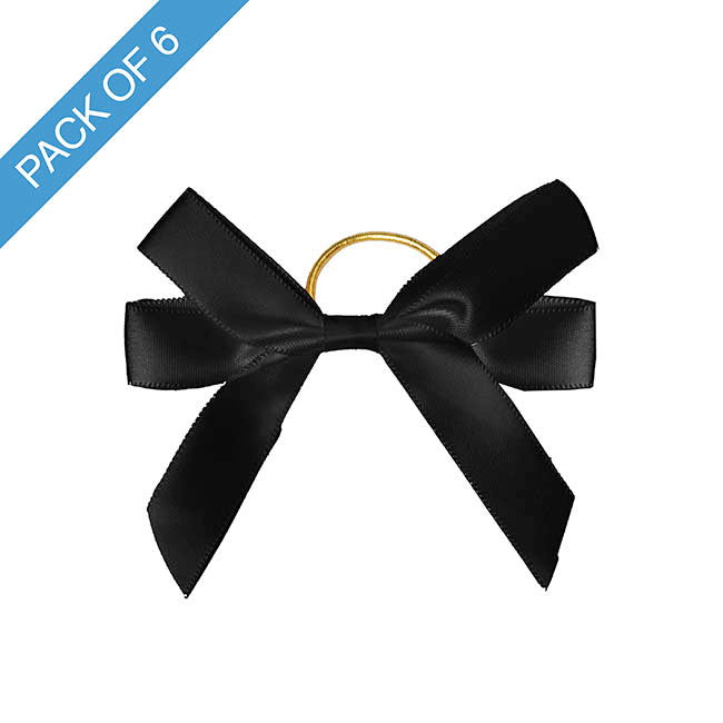 Pre-Made Bow Satin 15mm & Elastic Loop Pk6 Black (10*8cm)