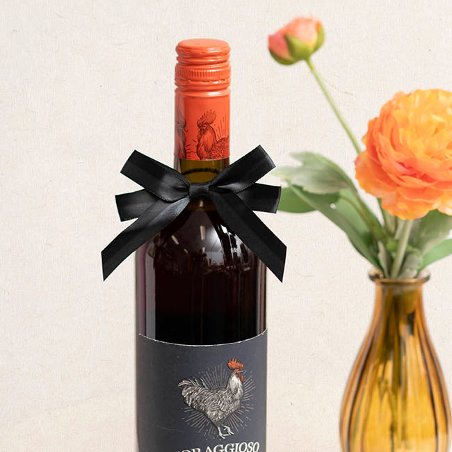 Pre-Made Bow Satin 15mm & Elastic Loop Pk6 Black (10*8cm)